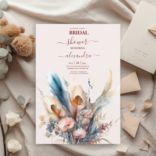 Boho Watercolor Pampas Grass Bridal Invitation