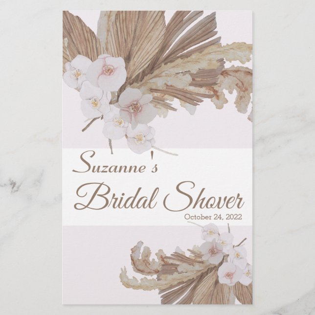 Boho Watercolor Pampas Grass Bridal Shower Game (Back)