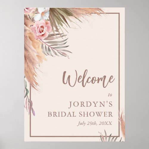  Boho Watercolor Pampas Grass Bridal Shower Poster