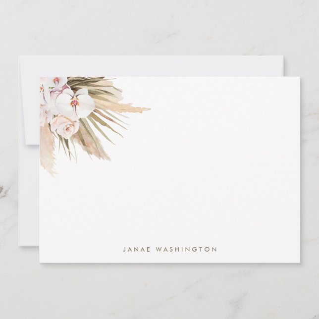 Boho Watercolor Pampas Grass Personalised Note Card (Front)