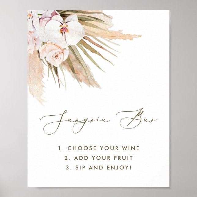 Boho Watercolor Pampas Grass Sangria Bar Sign (Front)