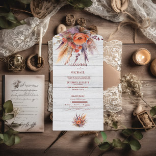 Boho Watercolor Pampas Grass Wedding All In One Invitation