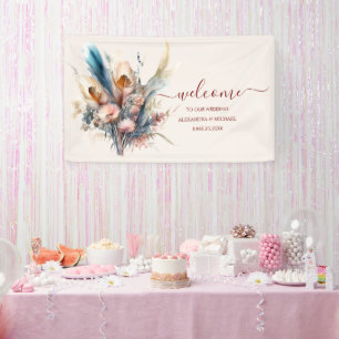 Boho Watercolor Pampas Grass Wedding Banner