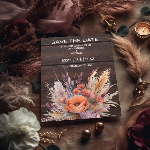 Boho Watercolor Pampas Grass Wedding Save The Date