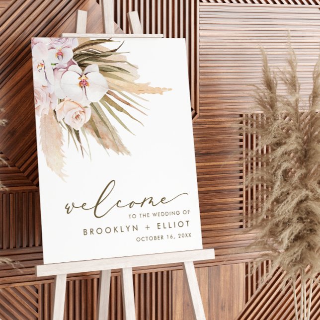 Boho Watercolor Pampas Grass Wedding Welcome Foam Board (Creator Uploaded)