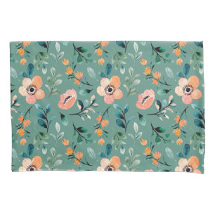 Boho watercolor pattern Beautiful floral blue Pillow Case