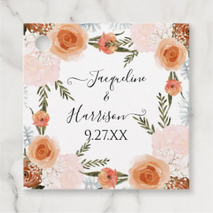 BOHO Watercolor Peach Blush Floral Leaf Greenery Favor Tags