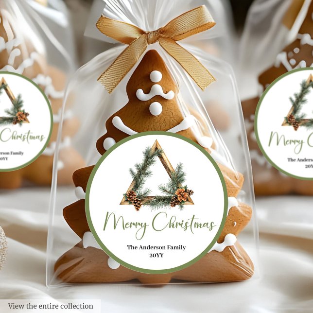 Boho Watercolor Pine Wreath Christmas Sticker (Boho Watercolor Pine Wreath Christmas Sticker)