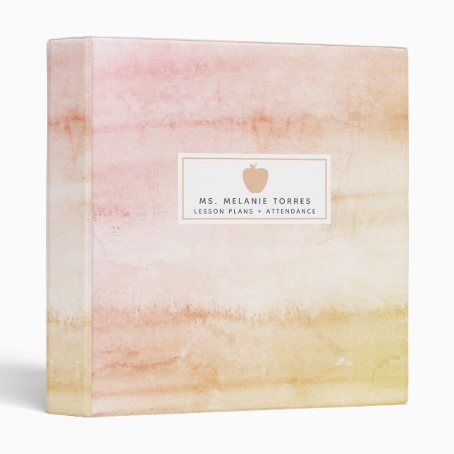 Boho Watercolor Pink Apple Teacher Binder (Front/Spine)