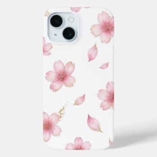 Boho Watercolor Pink Cherry Blossom Gold Foil Flow iPhone 15 Case