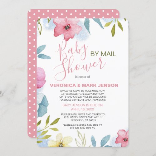 Boho Watercolor Pink Floral Baby Shower By Mail Invitation