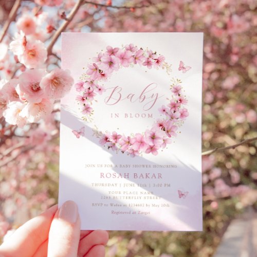 Boho Watercolor Pink Floral Butterfly Baby Shower  Invitation