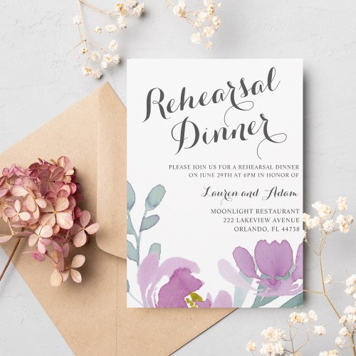 Boho Watercolor Pink Florals Rehearsal Dinner  Invitation