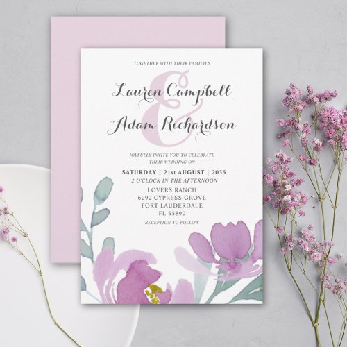 Boho Watercolor Pink Florals Wedding  Invitation
