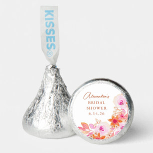 Boho Watercolor Pink Orange Flowers Bridal Shower Hershey®'s Kisses®