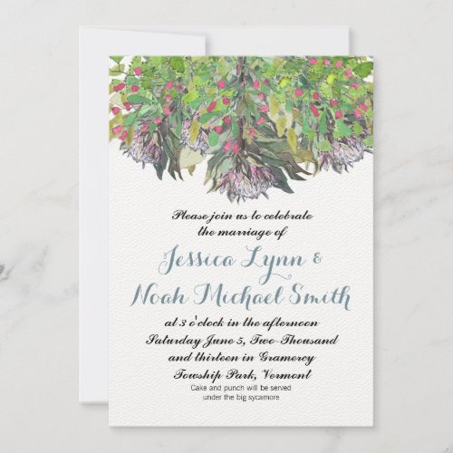 Boho Watercolor Pink Purple Green Floral Wedding Invitation