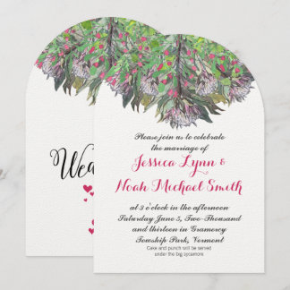 Boho Watercolor Pink Purple Green Floral Wedding Invitation