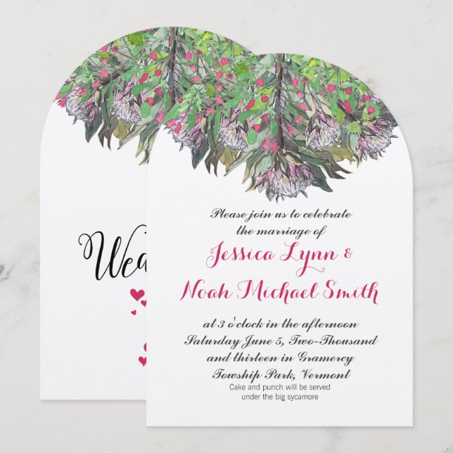 Boho Watercolor Pink Purple Green Floral Wedding Invitation (Front/Back)