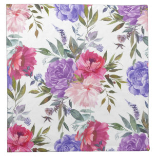 Boho Watercolor Pink & Purple Summer Flowers Cloth Napkin