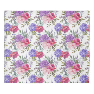 Boho Watercolor Pink & Purple Summer Flowers Duvet Cover