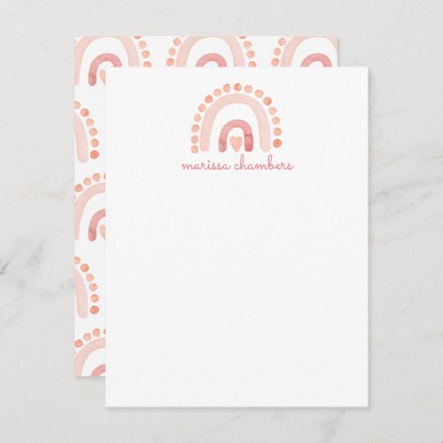 Boho Watercolor Pink Rainbow Girls  Note Card