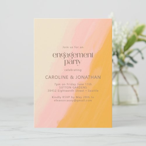 Boho Watercolor Pink Yellow Engagement Party Invitation
