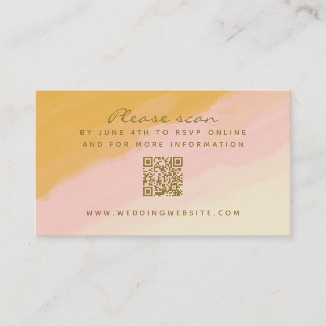 Boho Watercolor Pink Yellow QR Code RSVP  Enclosure Card (Front)
