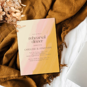 Boho Watercolor Pink Yellow Rehearsal Dinner Invitation