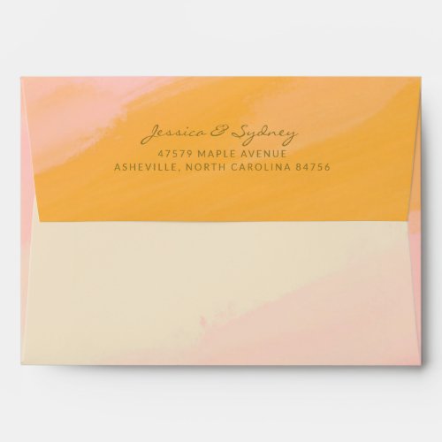 Boho Watercolor Pink Yellow Wedding Return Address Envelope