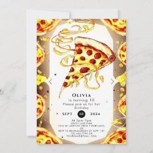 Boho Watercolor Pizza Birthday Invitation