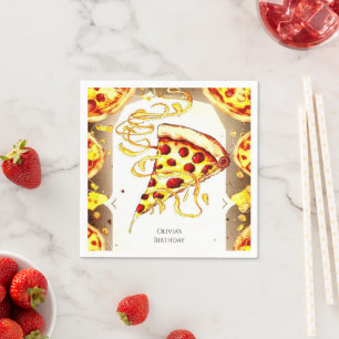 Boho Watercolor Pizza Birthday Napkins