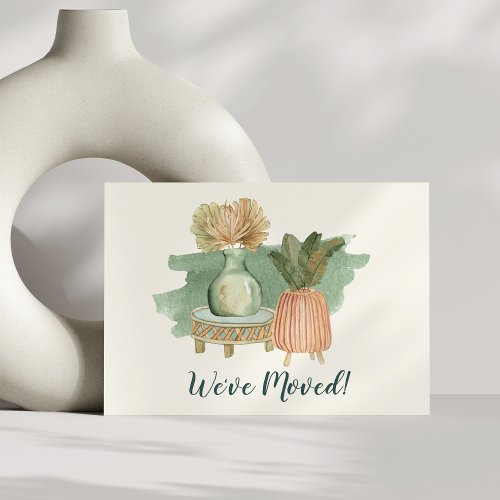 Boho Watercolor Plants Moved New Home Address Announcement