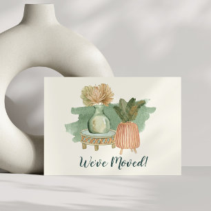 Boho Watercolor Plants Moved New Home Address Announcement