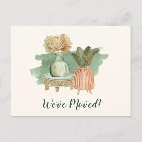 Boho Watercolor Plants Moved New Home Address Postcard