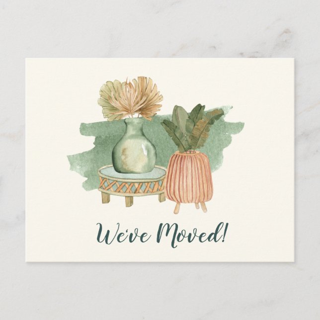 Boho Watercolor Plants Moved New Home Address Postcard (Front)