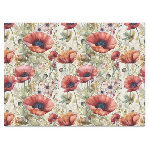 BOHO WATERCOLOR POPPIES SPRING FLORAL DECOUPAGE TISSUE PAPER