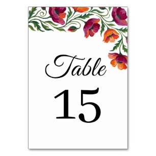 Boho Watercolor Poppy Floral Wedding Table Number