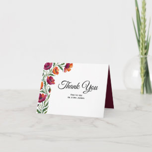 Boho Watercolor Poppy Floral Wedding Thank You