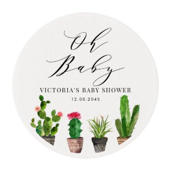 Boho Watercolor Potted Cactus Baby Shower Edible Frosting Rounds by misstallulah at Zazzle