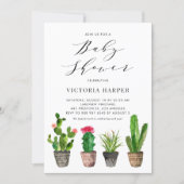 Boho Watercolor Potted Cactus Baby Shower Invitation (Front)