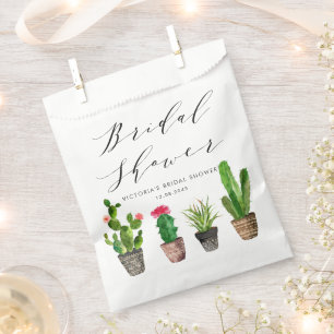 Boho Watercolor Potted Cactus Bridal Shower Favor Bag