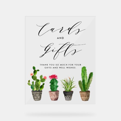 Boho Watercolor Potted Cactus Cards and Gifts Acrylic Sign