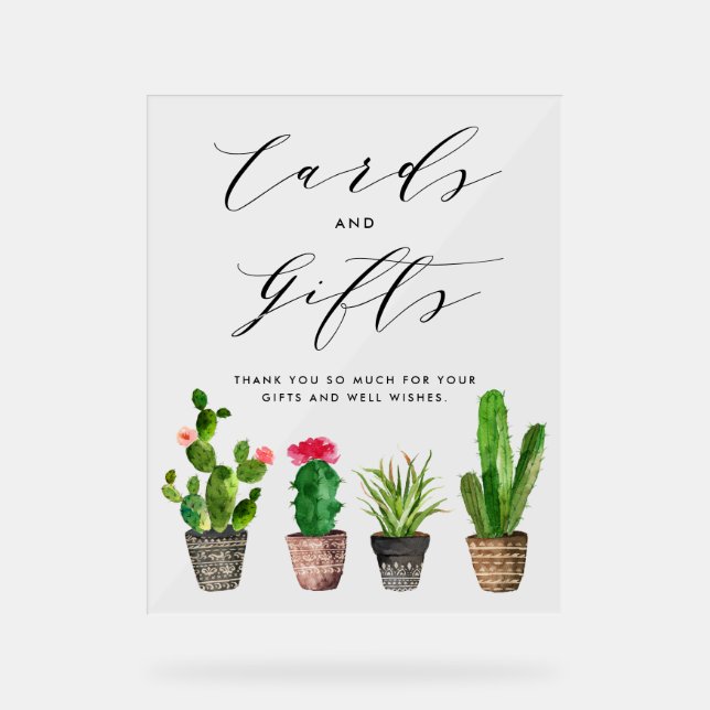 Boho Watercolor Potted Cactus Cards and Gifts Acrylic Sign (Front)