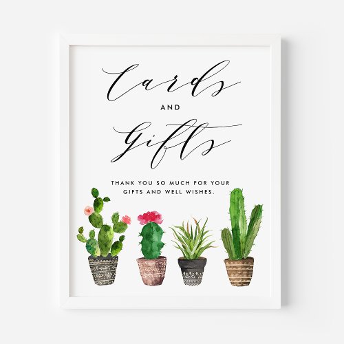 Boho Watercolor Potted Cactus Cards and Gifts Poster