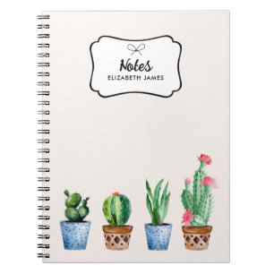 Boho Watercolor Potted Cactus & Succulents Custom Notebook