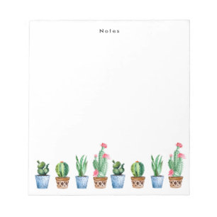 Boho Watercolor Potted Cactus & Succulents Custom Notepad