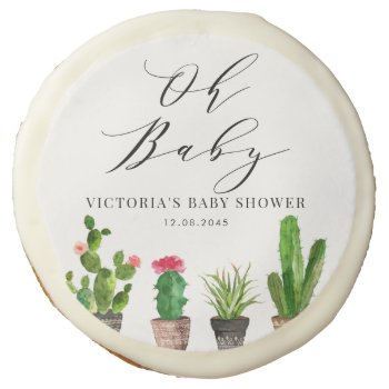 Boho Watercolor Potted Cactus Summer Baby Shower Sugar Cookie by misstallulah at Zazzle