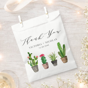 Boho Watercolor Potted Cactus Wedding Thank You Favor Bag