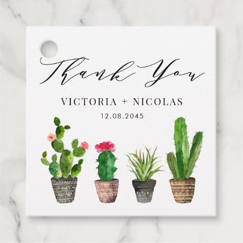 Boho Watercolor Potted Cactus Wedding Thank You Favor Tags