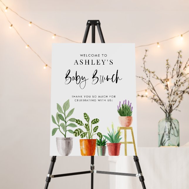Boho Watercolor Potted Houseplants Baby Brunch Foam Board (In Situ (Stand))
